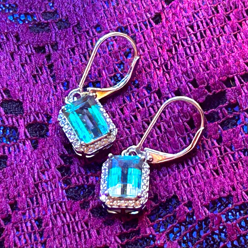 Color Changing Fluorite & Natural White Zircon Drop Earrings